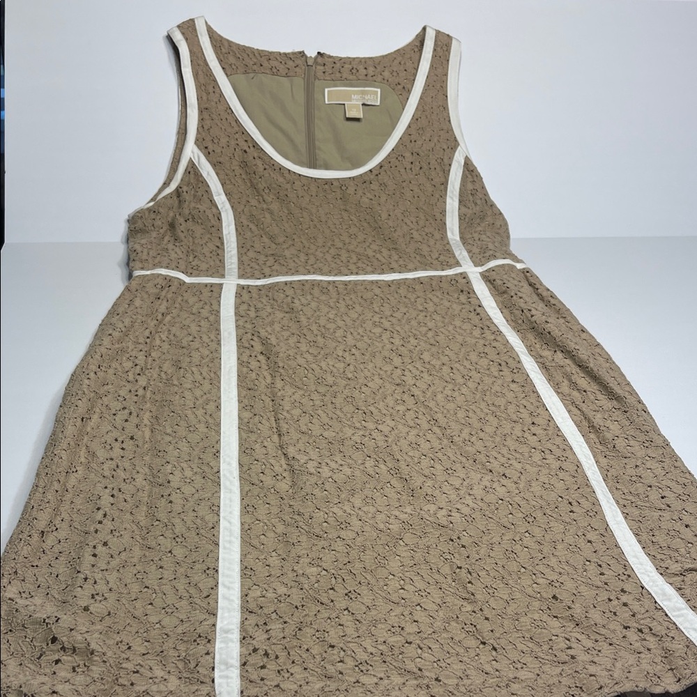 Michaels Brown Lace Dress with White Trim